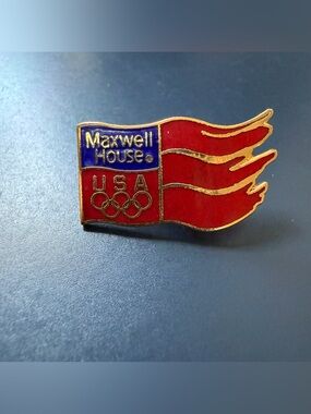 Vintage 1984 Maxwell House USA Olympic Flag Pin - Red & Blue Enamel